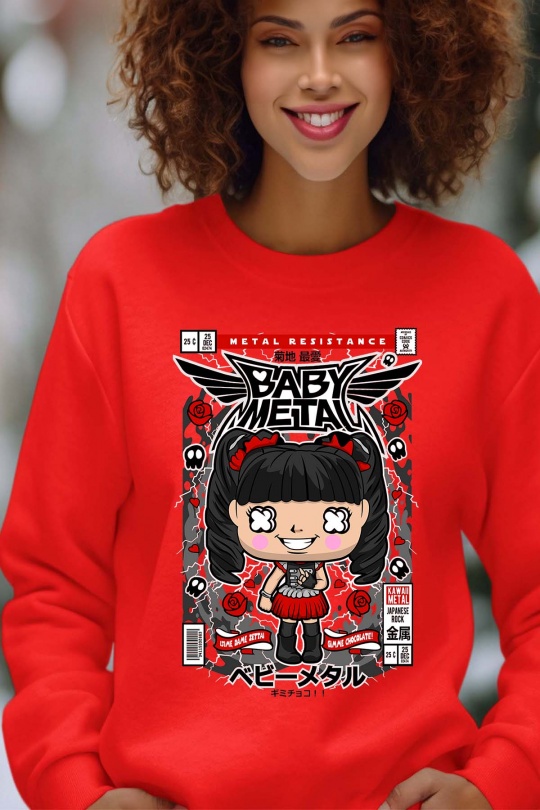 Sweats Femme Rouge Impression A La Demande I.A.L.D FUNKO BABY METAL - SWEAT COL ROND FEMME Efashion Paris