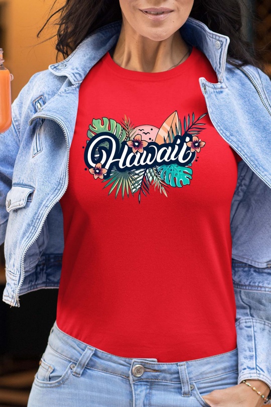 T-shirts Femme Rouge Impression A La Demande I.A.L.D HAWAII TROPICAL - TSHIRT FEMME Efashion Paris