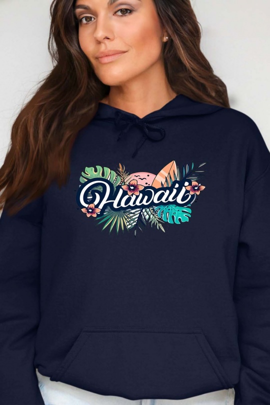 Sweats Femme Marine Impression A La Demande I.A.L.D HAWAII TROPICAL - SWEAT CAPUCHE FEMME Efashion Paris
