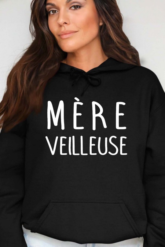Sweats Femme Noir Impression A La Demande I.A.L.D MOM VEILLEUSE - SWEAT CAPUCHE FEMME Efashion Paris