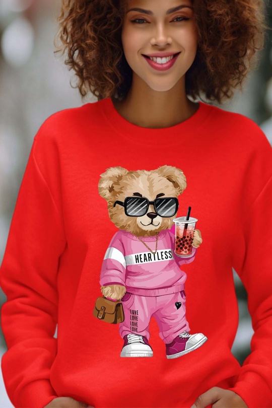 Sweats Femme Rouge Impression A La Demande I.A.L.D BEAR HEARTLESS - SWEAT COL ROND FEMME Efashion Paris