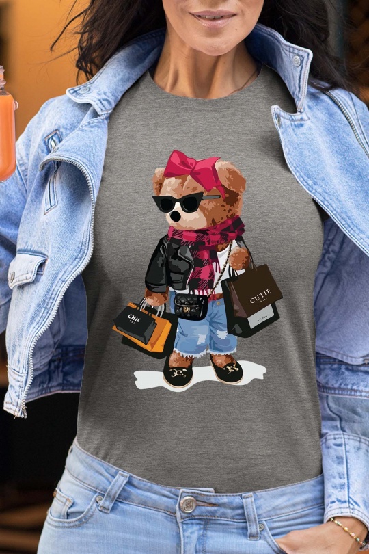 T-shirts Femme Gris Impression A La Demande I.A.L.D BEAR ADDICT - TSHIRT FEMME Efashion Paris