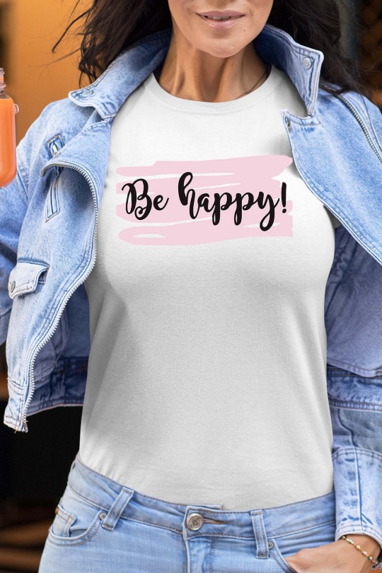 T-shirts Women White Impression A La Demande I.A.L.D BE HAPPY STYL - TSHIRT FEMME Efashion Paris