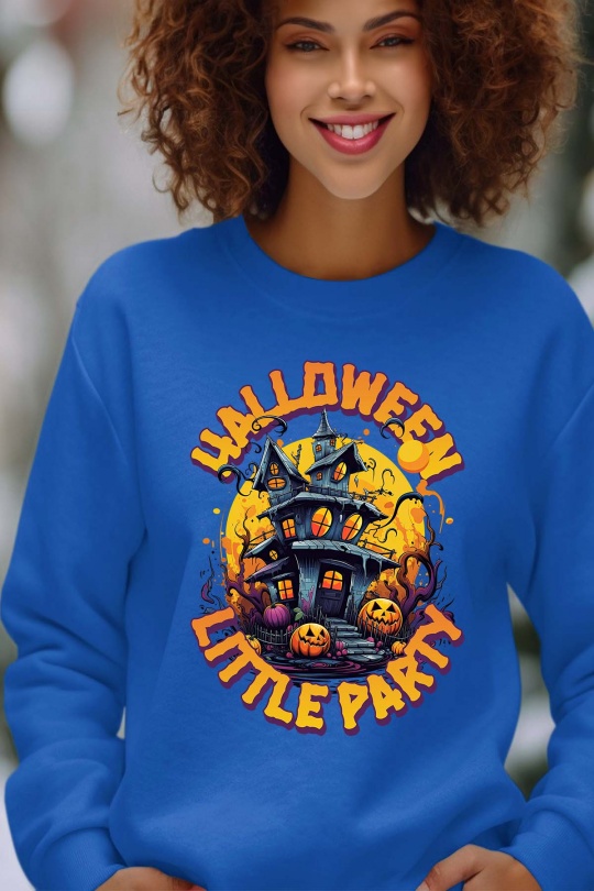 Sweats Femme Bleu roi Impression A La Demande I.A.L.D HALLOWEEN LITTLE PARTY - SWEAT COL ROND FEMME Efashion Paris