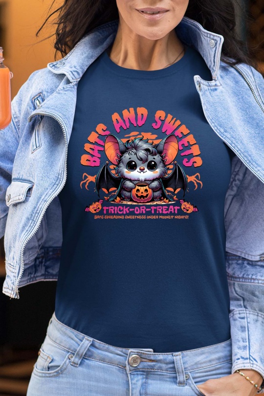 T-shirts Femme Marine Impression A La Demande I.A.L.D BATS AND SWEETS TRICK OR TREAT SPOOKY HALLOWEEN - TSHIRT FEMME Efashion Paris