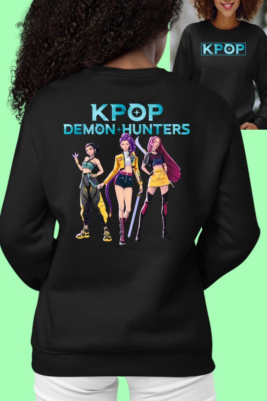 Sweats Femme Noir Impression A La Demande I.A.L.D KPOP CHASSEUSES - SWEAT COL ROND FILLE DOS Efashion Paris