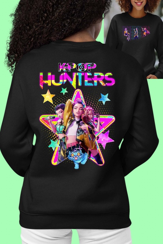 Sweats Femme Noir Impression A La Demande I.A.L.D KPOP HUNTERS - SWEAT COL ROND FILLE DOS Efashion Paris