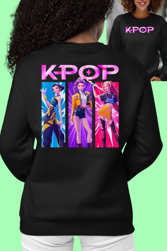 Sweats Femme Noir Impression A La Demande I.A.L.D TRIO KPOP ROSE - SWEAT COL ROND FILLE DOS Efashion Paris