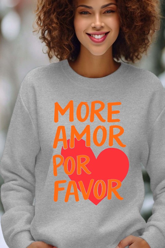 Sweats Femme Gris Impression A La Demande I.A.L.D More amor Favor - Sweat Col Rond Femme Efashion Paris