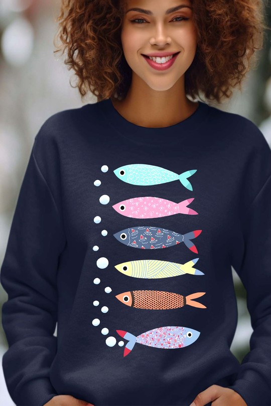 Sweats Femme Rouge Impression A La Demande I.A.L.D Multi Poisson - Sweat Col Rond Femme Efashion Paris