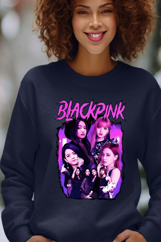Sweats Femme Bleu roi Impression A La Demande I.A.L.D Black pink Bootleg 01 - Sweat Col Rond Femme Efashion Paris