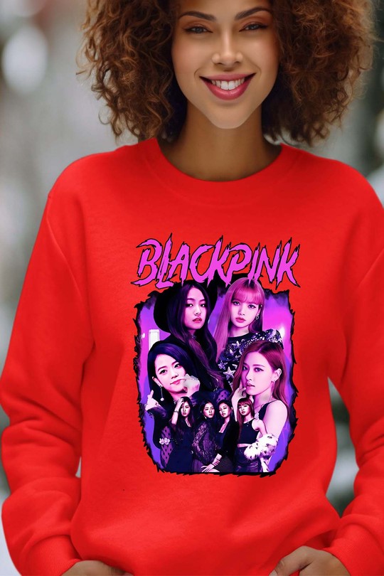 Sweats Femme Bleu roi Impression A La Demande I.A.L.D Black pink Bootleg 01 - Sweat Col Rond Femme Efashion Paris