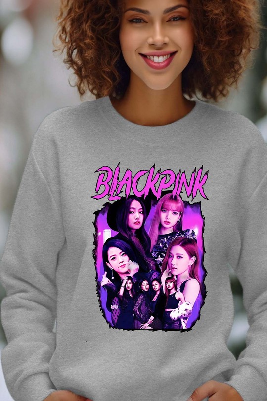 Sweats Femme Bleu roi Impression A La Demande I.A.L.D Black pink Bootleg 01 - Sweat Col Rond Femme Efashion Paris