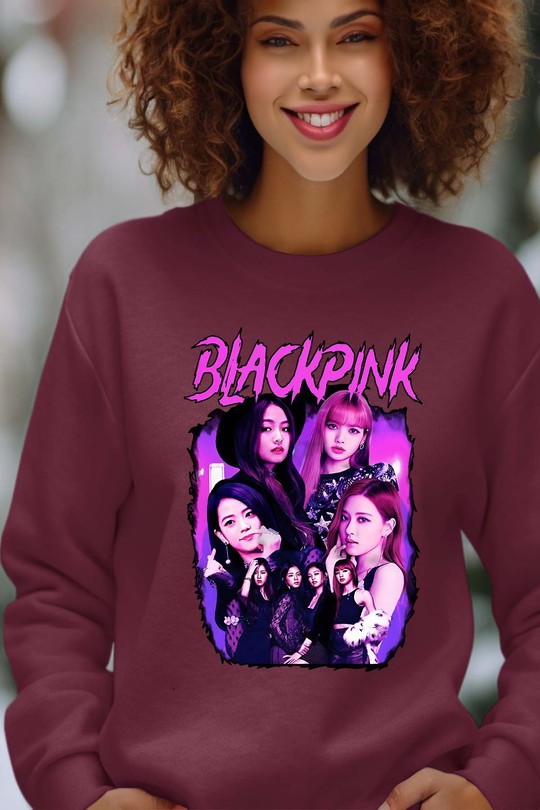 Sweats Femme Bleu roi Impression A La Demande I.A.L.D Black pink Bootleg 01 - Sweat Col Rond Femme Efashion Paris