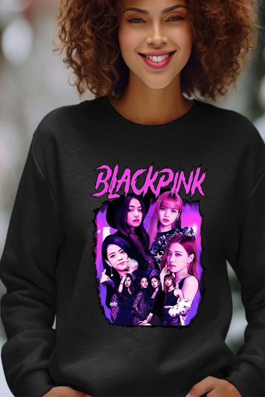 Sweats Femme Bleu roi Impression A La Demande I.A.L.D Black pink Bootleg 01 - Sweat Col Rond Femme Efashion Paris