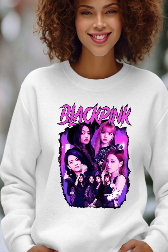 Sweats Femme Bleu roi Impression A La Demande I.A.L.D Black pink Bootleg 01 - Sweat Col Rond Femme Efashion Paris