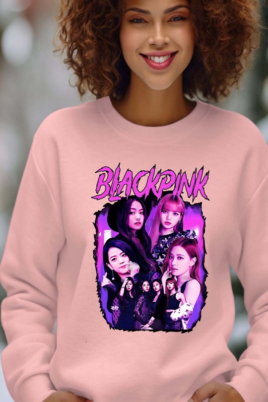 Sweats Femme Bleu roi Impression A La Demande I.A.L.D Black pink Bootleg 01 - Sweat Col Rond Femme Efashion Paris