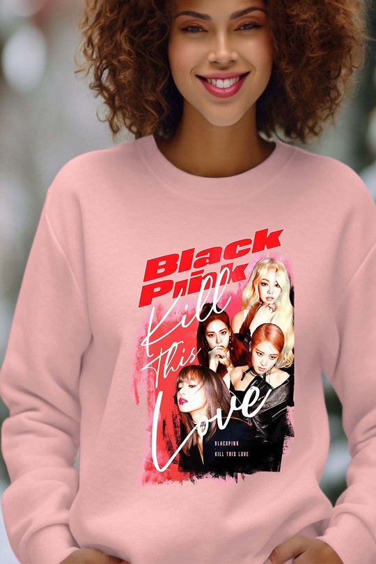 Sweats Femme Bleu roi Impression A La Demande I.A.L.D Black pink Bootleg 02 - Sweat Col Rond Femme Efashion Paris
