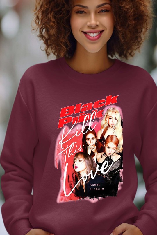 Sweats Femme Bleu roi Impression A La Demande I.A.L.D Black pink Bootleg 02 - Sweat Col Rond Femme Efashion Paris