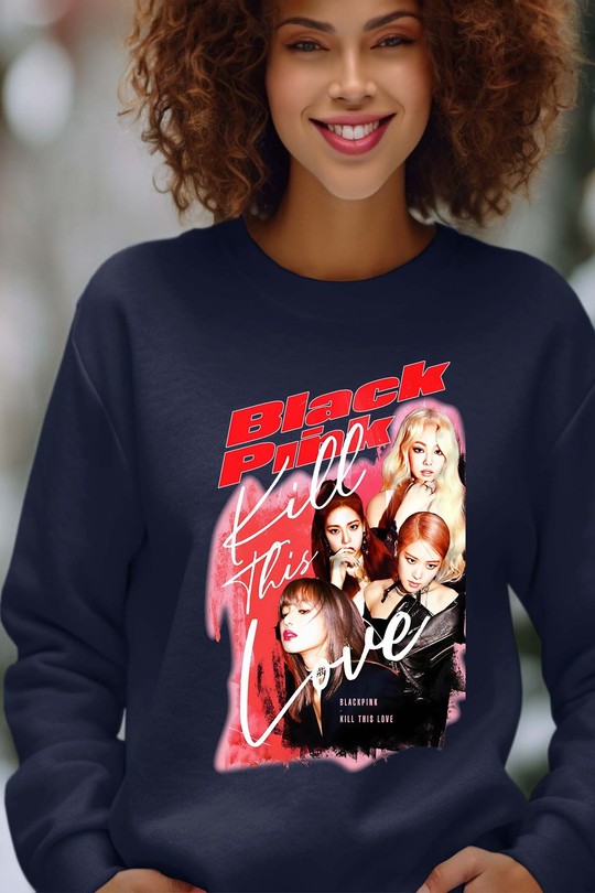 Sweats Femme Bleu roi Impression A La Demande I.A.L.D Black pink Bootleg 02 - Sweat Col Rond Femme Efashion Paris