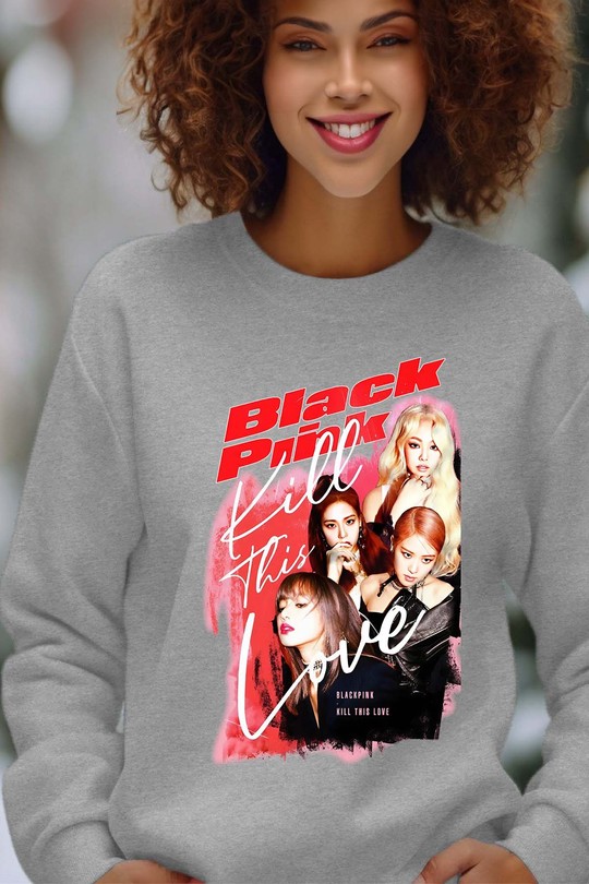 Sweats Femme Bleu roi Impression A La Demande I.A.L.D Black pink Bootleg 02 - Sweat Col Rond Femme Efashion Paris