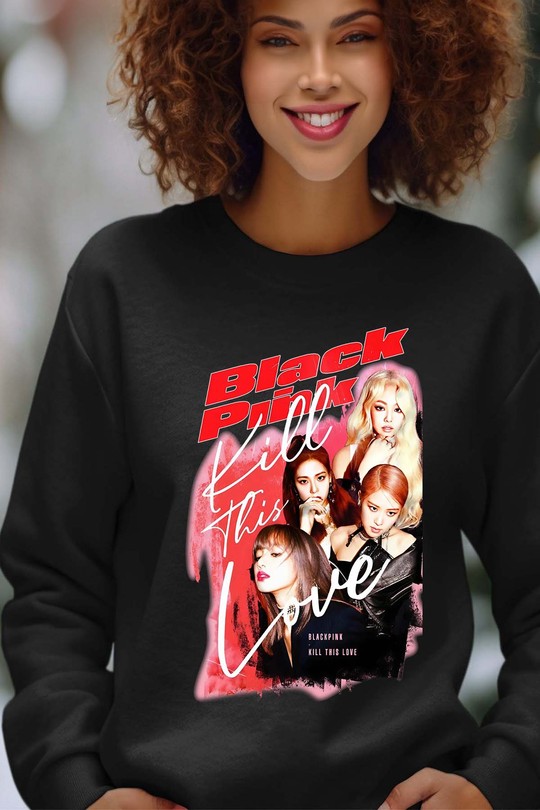 Sweats Femme Bleu roi Impression A La Demande I.A.L.D Black pink Bootleg 02 - Sweat Col Rond Femme Efashion Paris