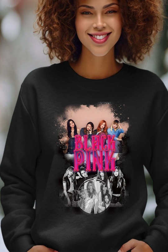 Sweats Femme Marine Impression A La Demande I.A.L.D Black pink Bootleg 03 - Sweat Col Rond Femme Efashion Paris