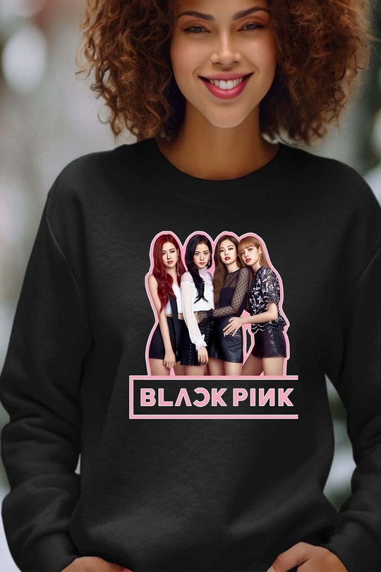 Sweats Femme Noir Impression A La Demande I.A.L.D Black pink Girls fun - Sweat Col Rond Femme Efashion Paris