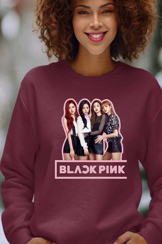 Sweats Femme Noir Impression A La Demande I.A.L.D Black pink Girls fun - Sweat Col Rond Femme Efashion Paris