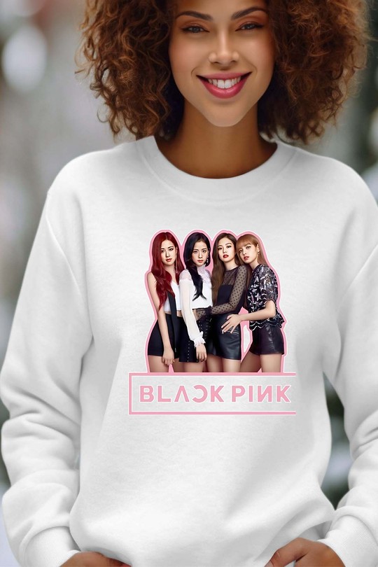 Sweats Femme Noir Impression A La Demande I.A.L.D Black pink Girls fun - Sweat Col Rond Femme Efashion Paris