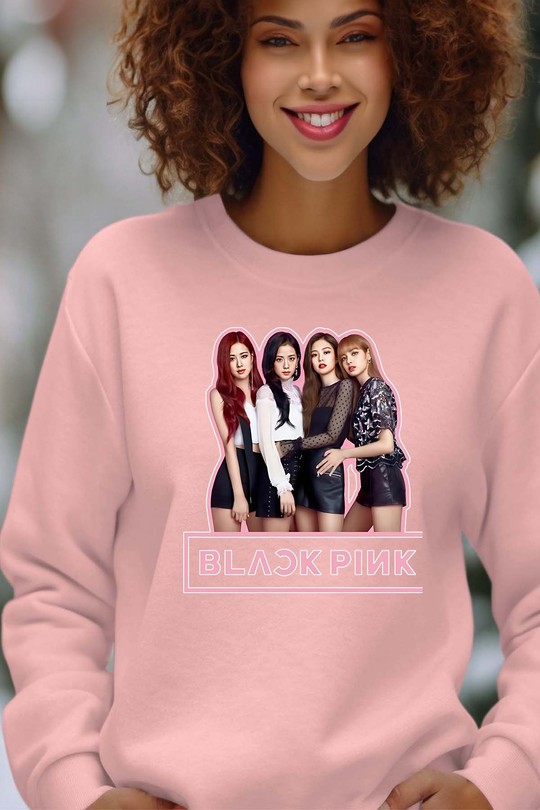 Sweats Femme Noir Impression A La Demande I.A.L.D Black pink Girls fun - Sweat Col Rond Femme Efashion Paris