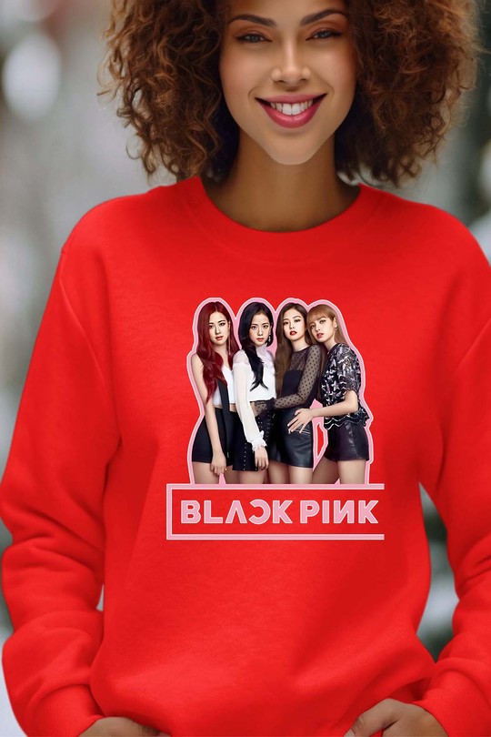 Sweats Femme Noir Impression A La Demande I.A.L.D Black pink Girls fun - Sweat Col Rond Femme Efashion Paris