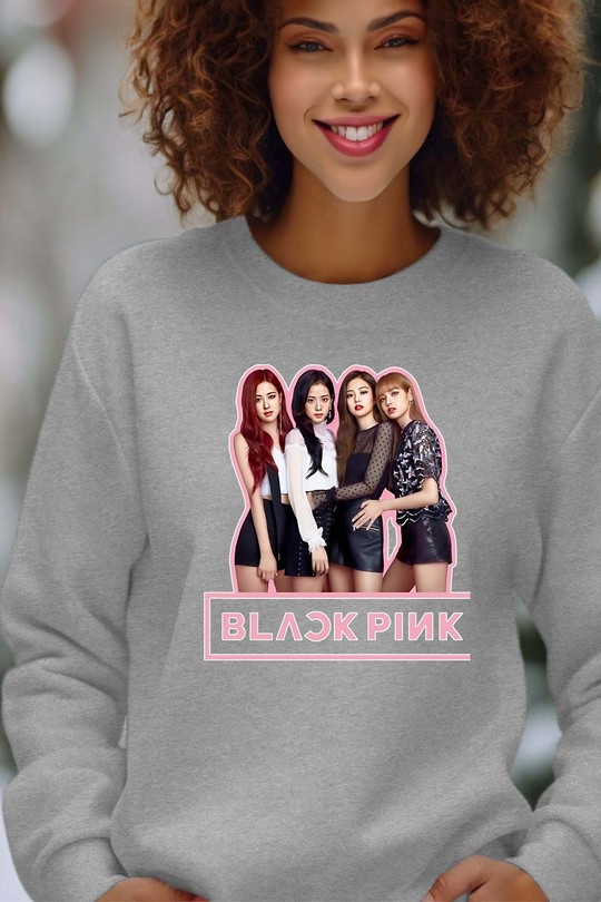 Sweats Femme Noir Impression A La Demande I.A.L.D Black pink Girls fun - Sweat Col Rond Femme Efashion Paris