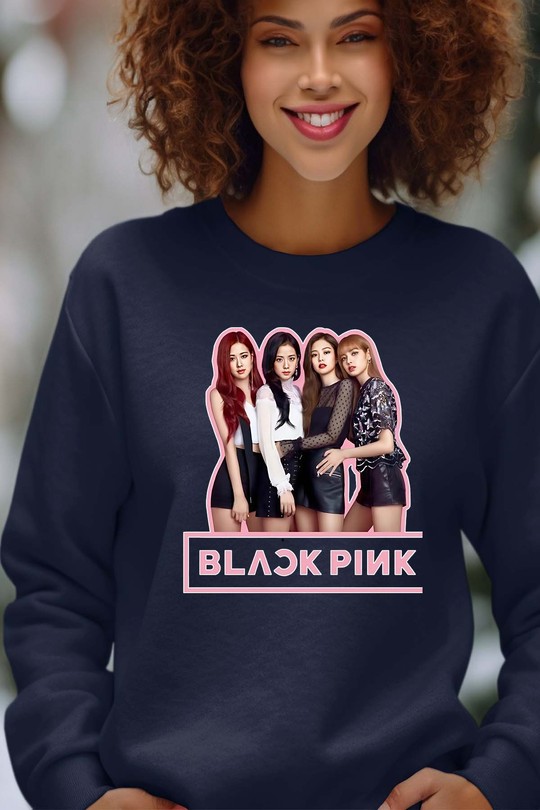 Sweats Femme Noir Impression A La Demande I.A.L.D Black pink Girls fun - Sweat Col Rond Femme Efashion Paris