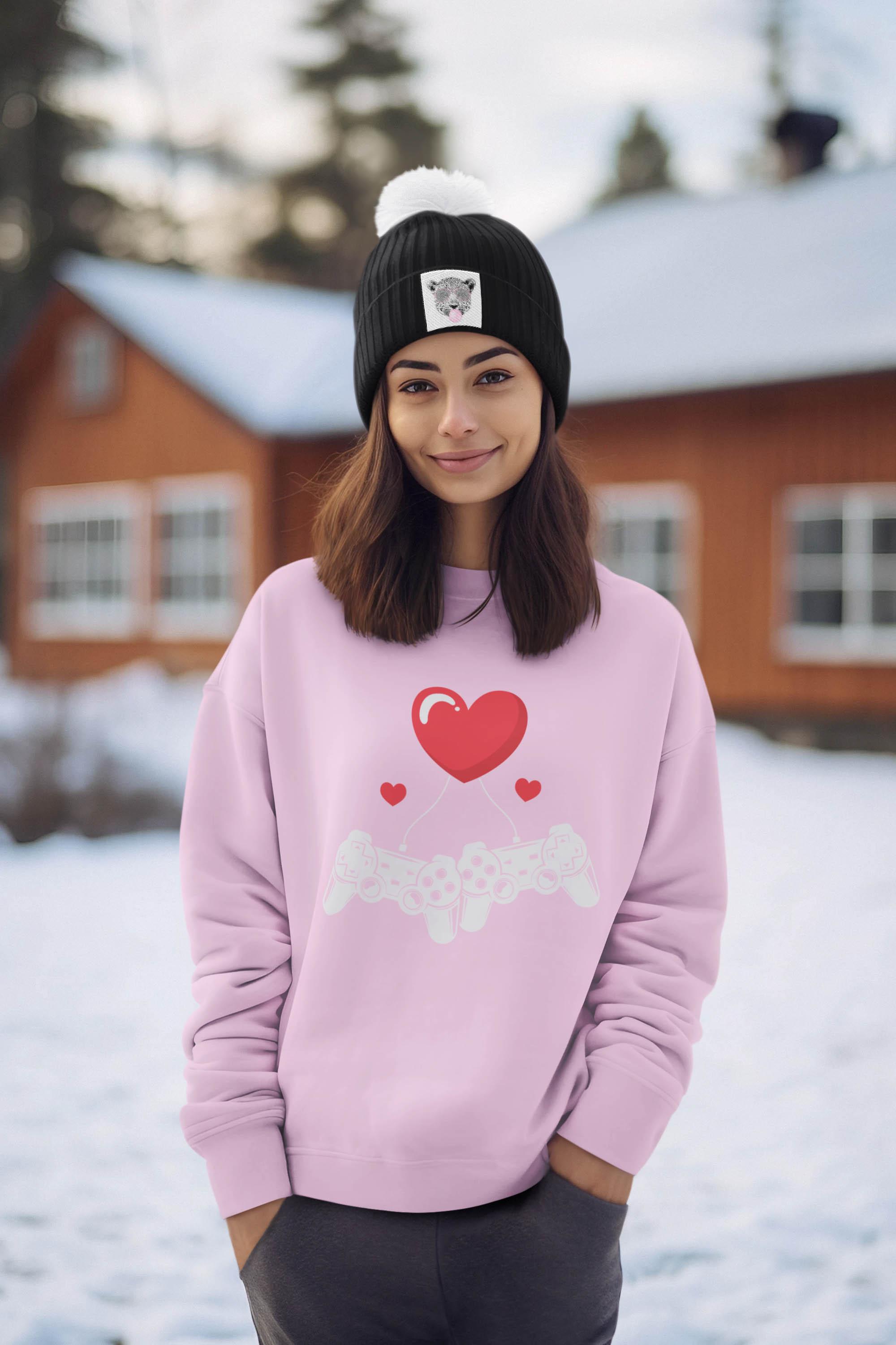 Sweats Women Pink Impression A La Demande I.A.L.D SWEAT COL ROND / GAMEBOY LOVE #c Efashion Paris