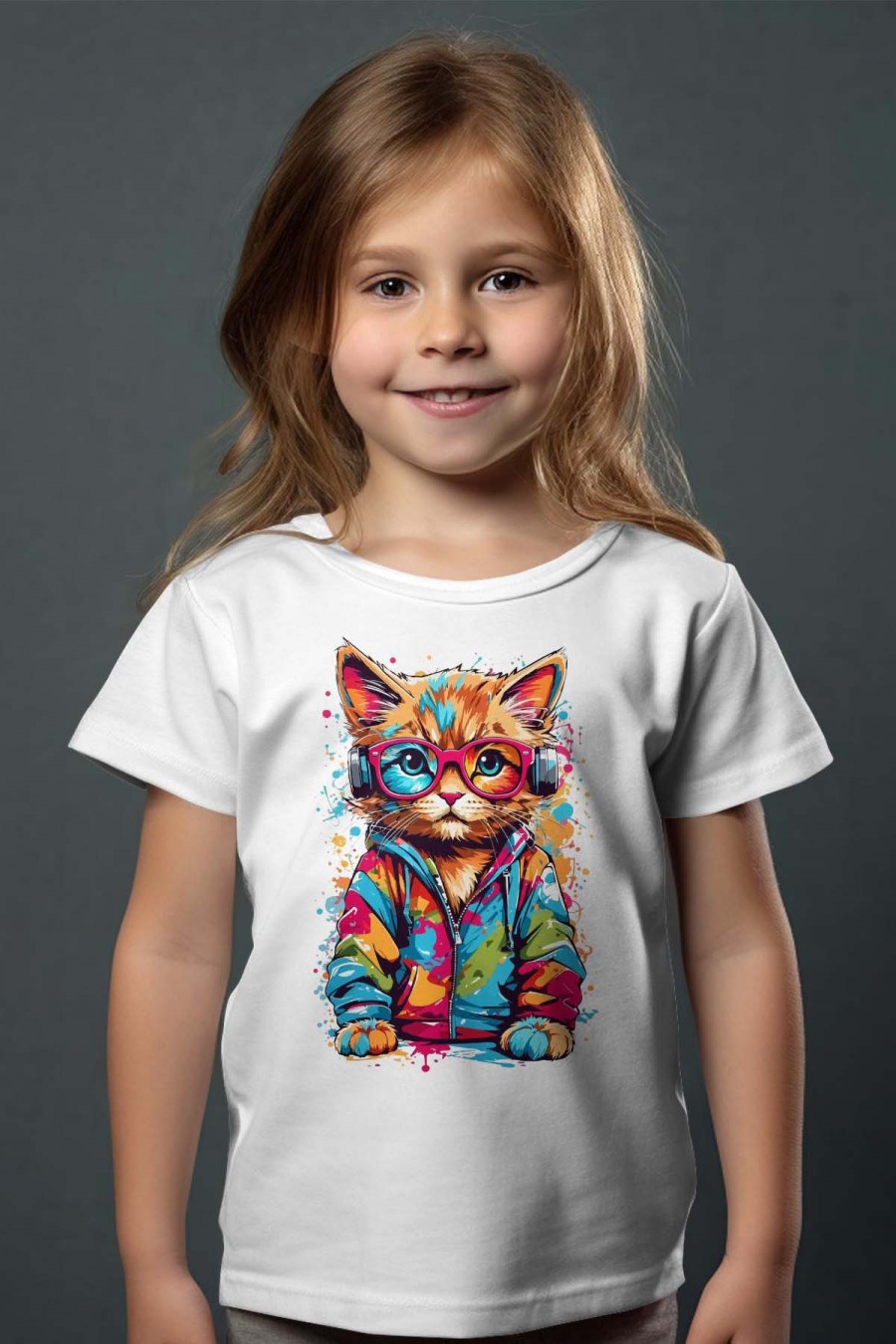 Hauts Enfant & Bébé  Blanc Impression A La Demande I.A.L.D CUTE CAT MULTI PAINT #c Efashion Paris