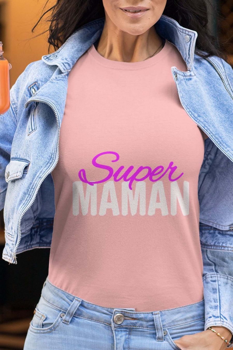 T-shirts Femme Rose Impression A La Demande I.A.L.D SUPER MAMAN #c Efashion Paris