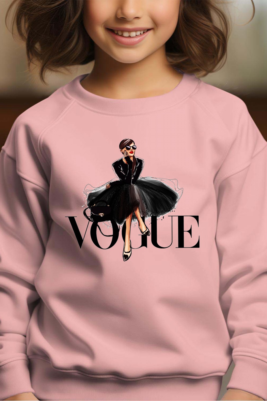 Hauts Enfant & Bébé  Rose Impression A La Demande I.A.L.D BLACK VOGUE - SWEAT COL ROND FILLE #c Efashion Paris