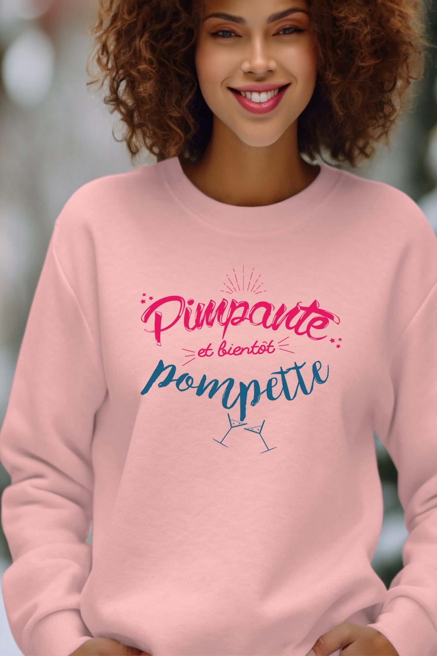 Sweats Femme Rose Impression A La Demande I.A.L.D POMPETTE - SWEAT COL ROND FEMME #c Efashion Paris