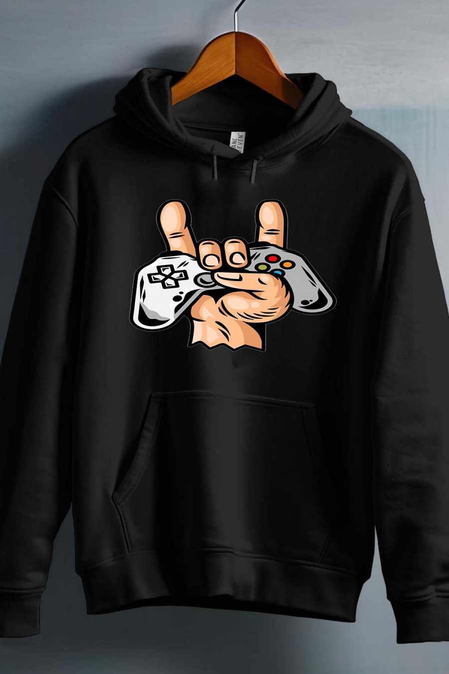 Pulls Homme Noir Impression A La Demande I.A.L.D MAIN MANETTE GAMER - SWEAT CAPUCHE HOMME #c Efashion Paris