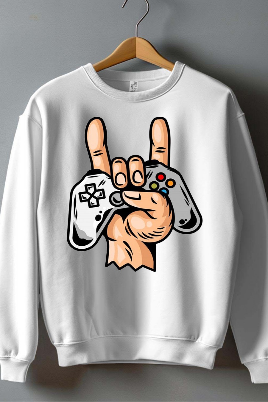 Pulls Homme Blanc Impression A La Demande I.A.L.D MAIN MANETTE GAMER - SWEAT COL ROND HOMME #c Efashion Paris