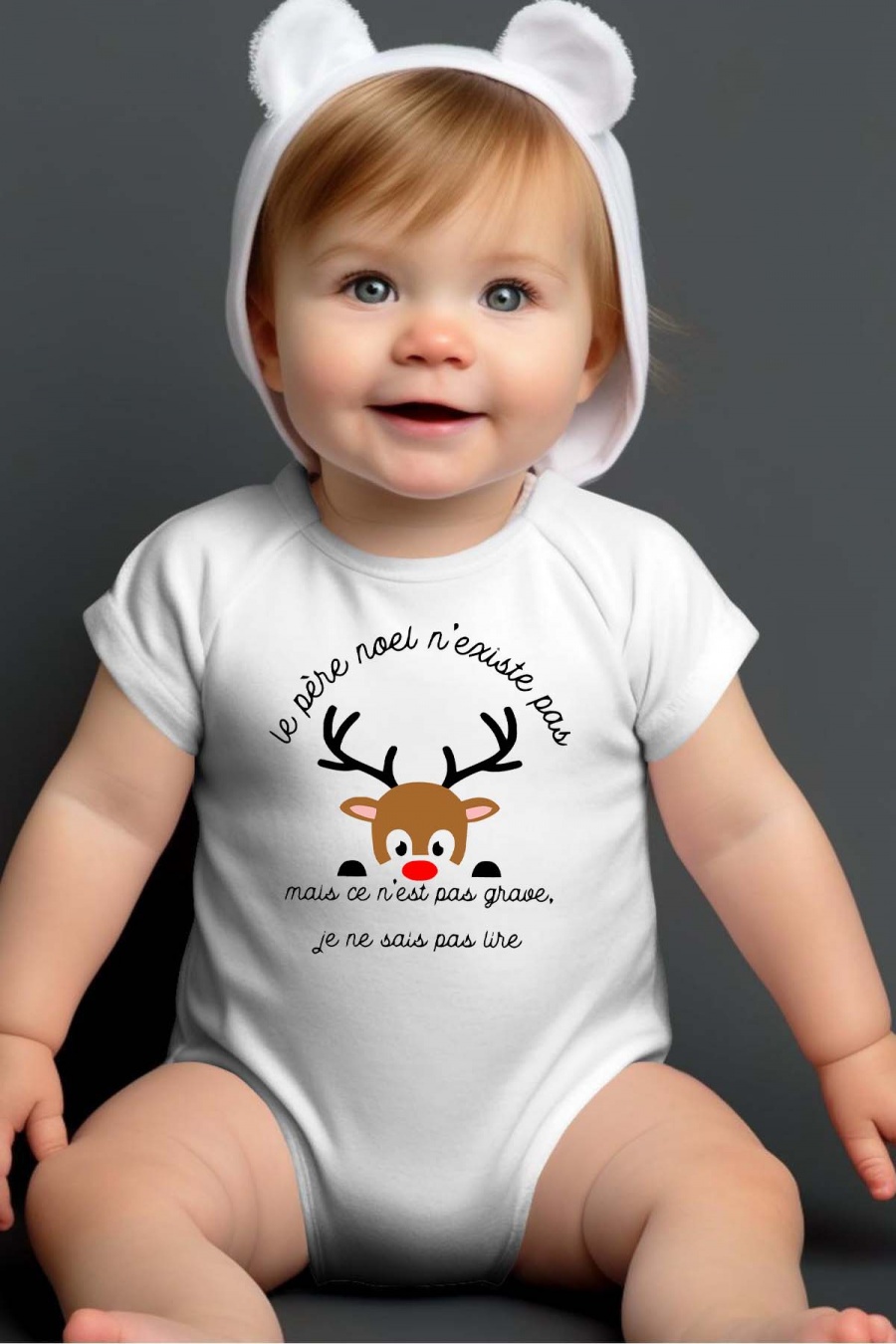 Ensembles & Bodies Enfant & Bébé  Blanc Impression A La Demande I.A.L.D LE PERE NOEL NEXISTE CERF - BODY BÉBÉ #c Efashion Paris