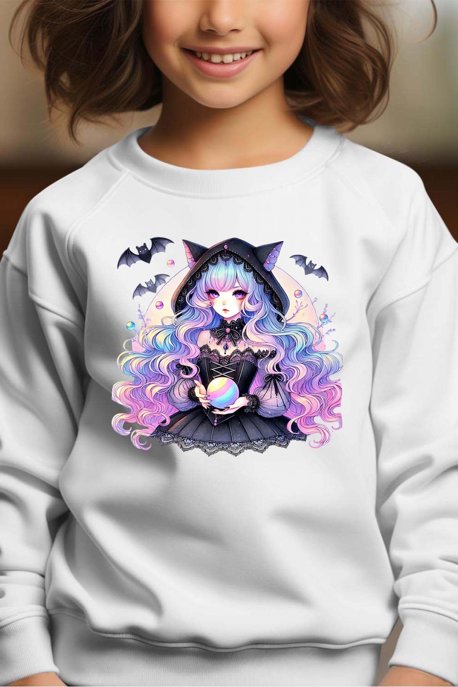 Hauts Enfant & Bébé  Blanc Impression A La Demande I.A.L.D WITCH MANGA - SWEAT COL ROND FILLE #c Efashion Paris