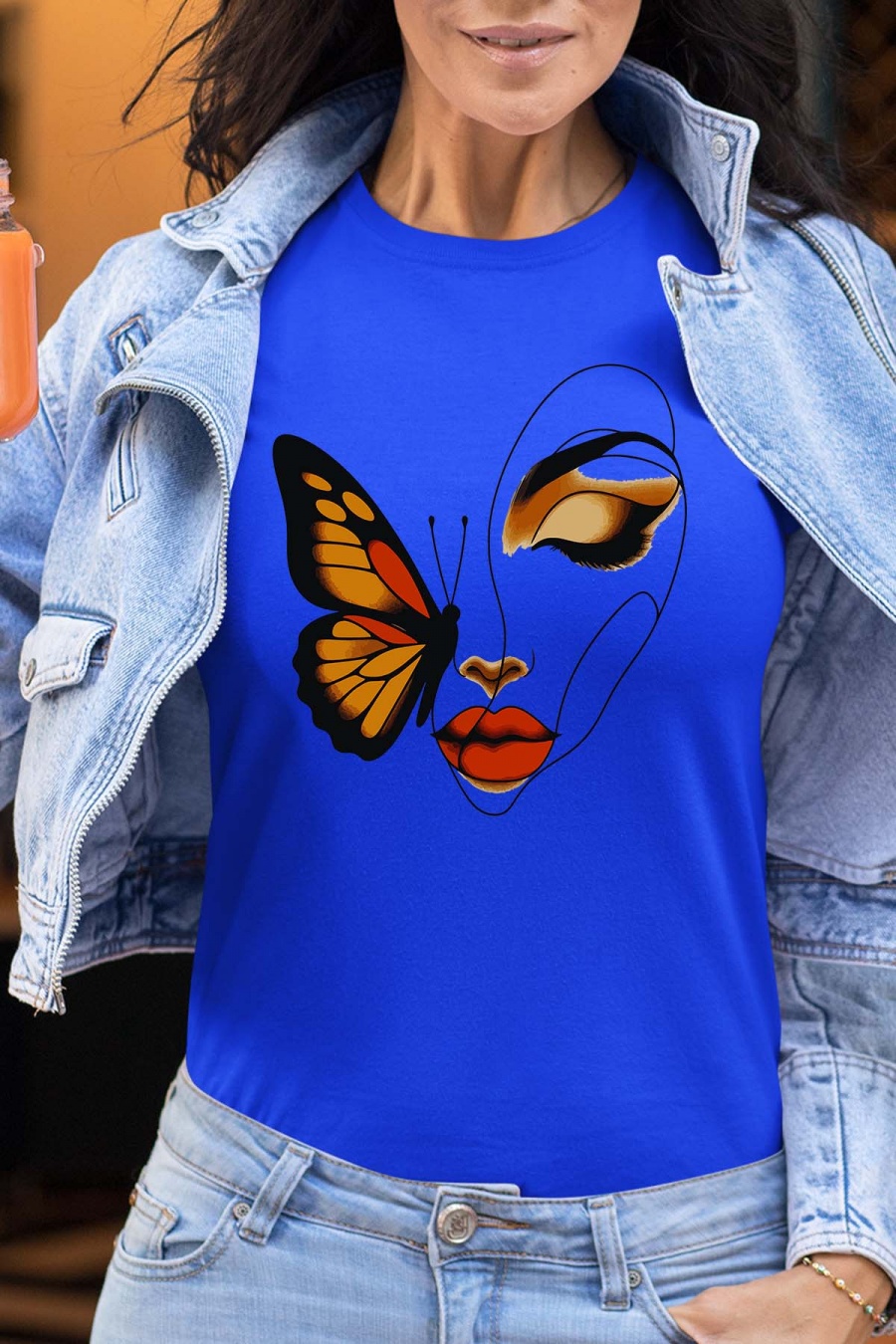 Camisetas Mujer King blue Impression A La Demande I.A.L.D BUTTERFLY FACE - TSHIRT FEMME #c Efashion Paris