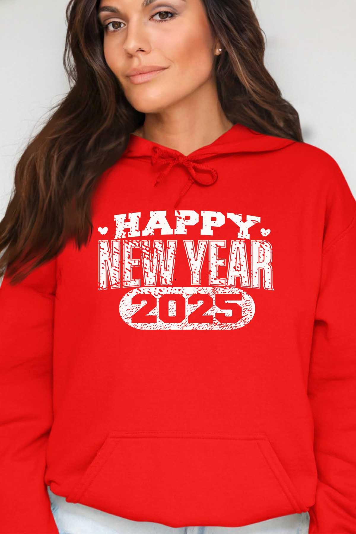 Sweats Femme Rouge Impression A La Demande I.A.L.D HAPPY NEW YEAR 25 - SWEAT CAPUCHE FEMME #c Efashion Paris