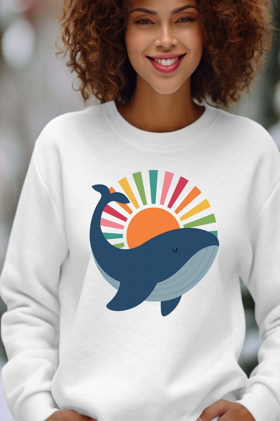 Sweats Femme Blanc Impression A La Demande I.A.L.D BALEINE ZEN - SWEAT COL ROND FEMME #c Efashion Paris