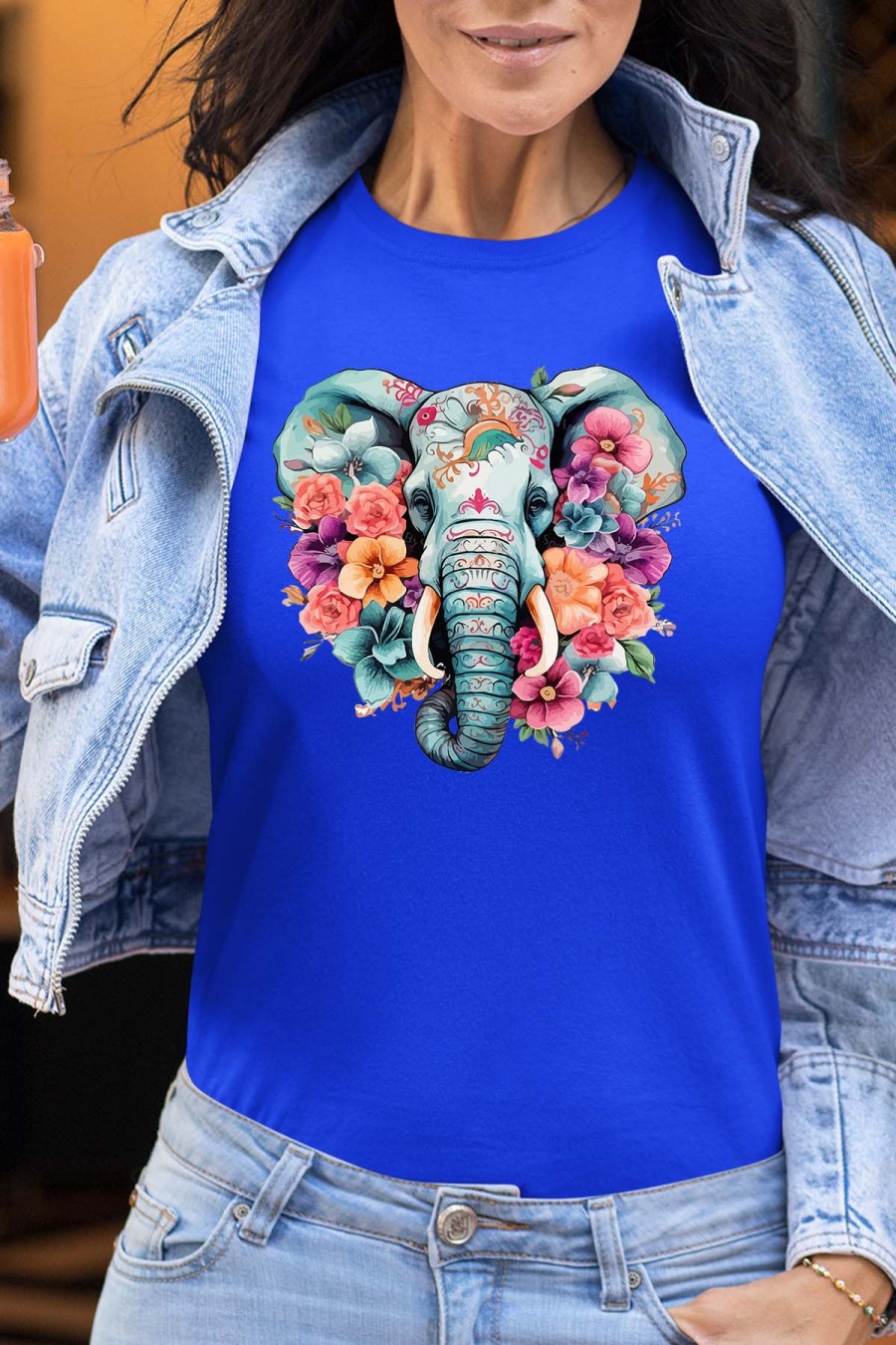 T-shirts Women King blue Impression A La Demande I.A.L.D ELEPHAN FLEURI - TSHIRT FEMME #c Efashion Paris