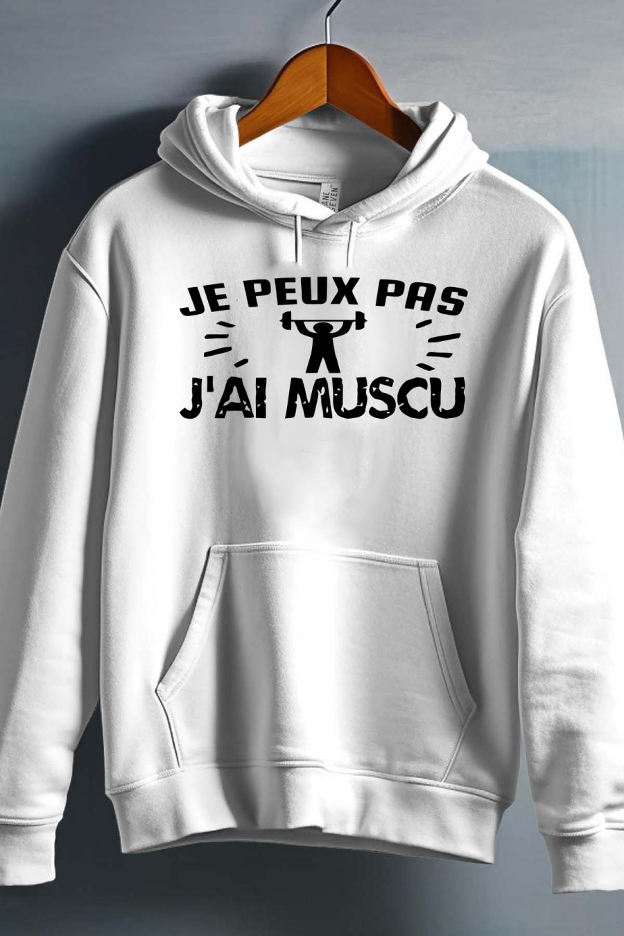 Pulls Homme Blanc Impression A La Demande I.A.L.D PEUX PAS MUSCU - SWEAT CAPUCHE HOMME #c Efashion Paris