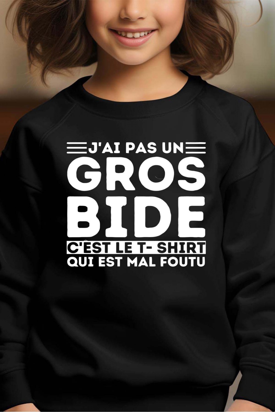 Hauts Enfant & Bébé  Noir Impression A La Demande I.A.L.D GROS BIDE BLANC - SWEAT COL ROND FILLE #c Efashion Paris