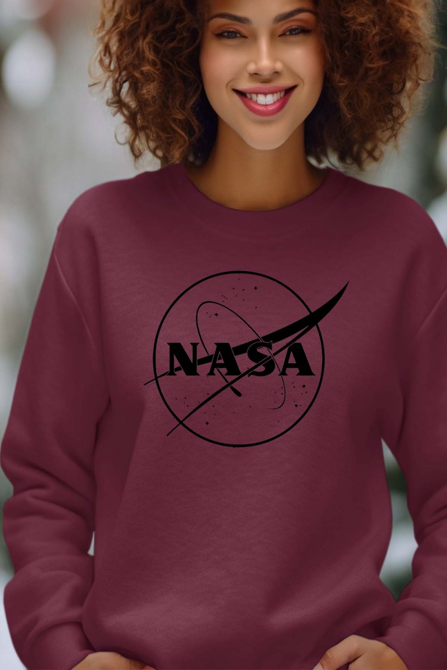 Sweats Femme Bordeaux Impression A La Demande I.A.L.D N&B NASA - SWEAT COL ROND FEMME #c Efashion Paris